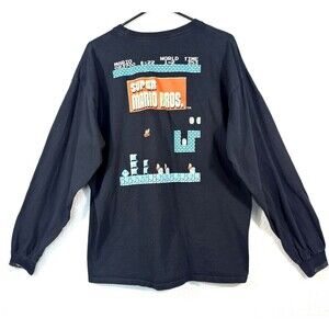 Nintendo Super Mario Bros Long Sleeve XL⁠ Shirt Black Pixel 8-Bit Graphic Tee